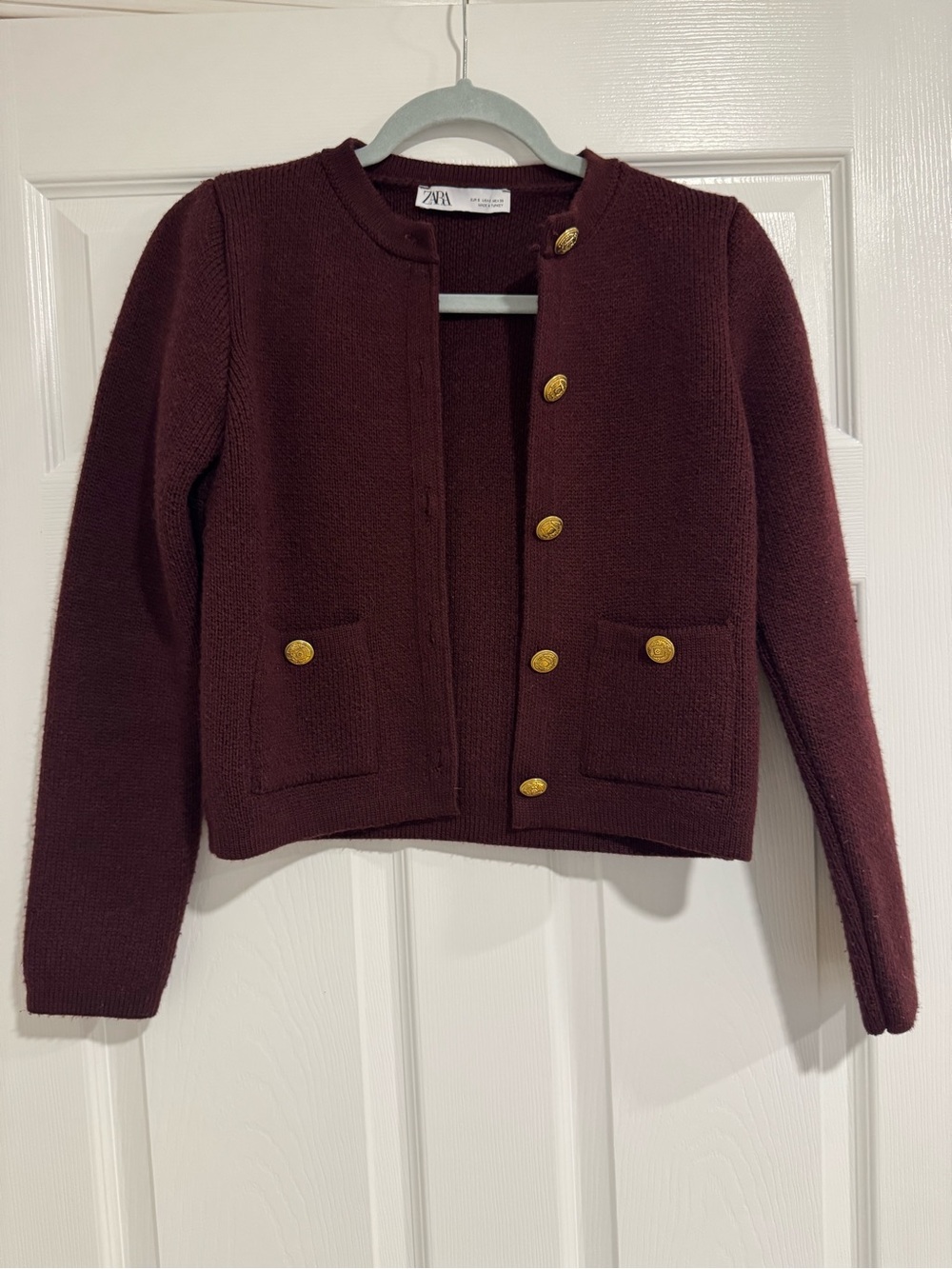 Zara Burgundy Knit Button-Front Cardigan